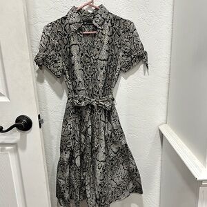 INC International Concepts Black and White Paisley Wrap Midi Dress